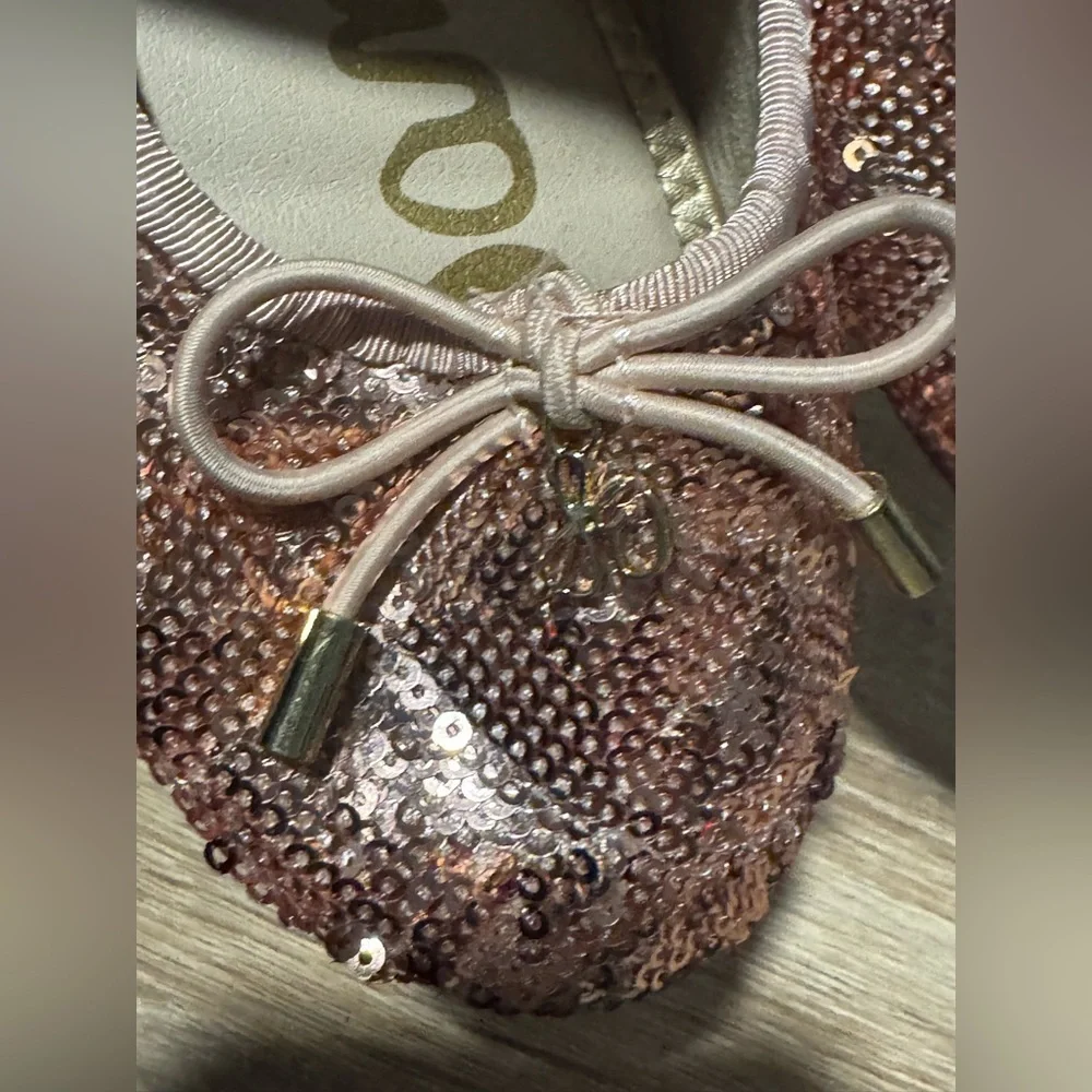 Sam Edelman Felicia sparkle Pink Rose Gold Ballet Flats Girls Size 3 dress Shoes